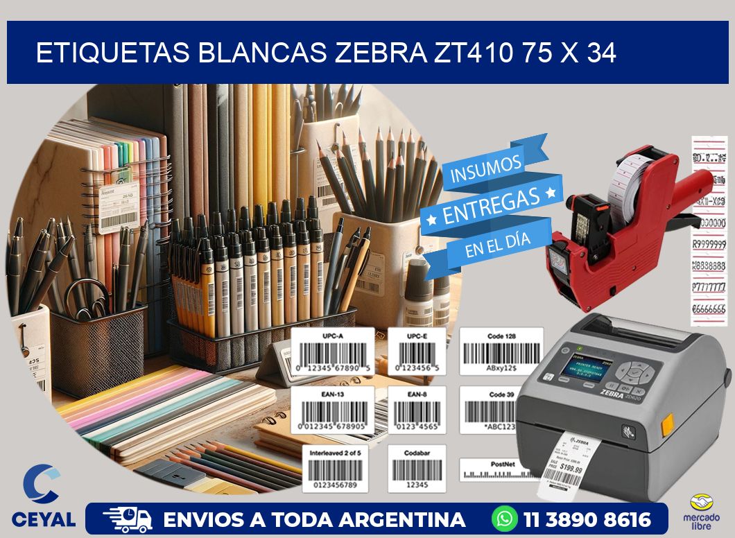 ETIQUETAS BLANCAS ZEBRA ZT410 75 x 34