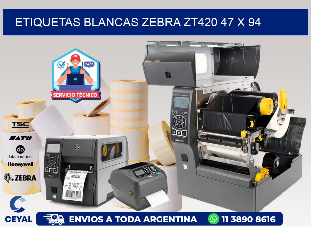 ETIQUETAS BLANCAS ZEBRA ZT420 47 x 94