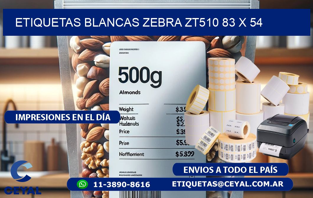 ETIQUETAS BLANCAS ZEBRA ZT510 83 x 54