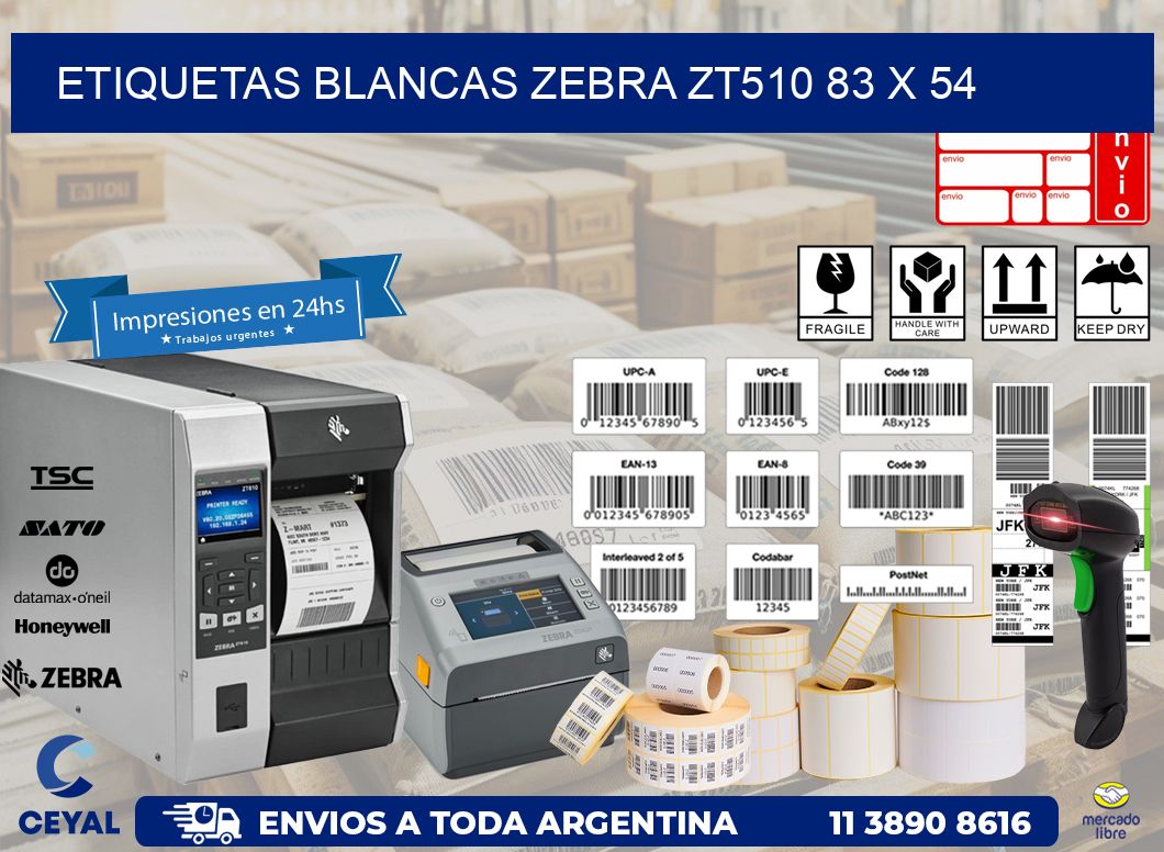 ETIQUETAS BLANCAS ZEBRA ZT510 83 x 54