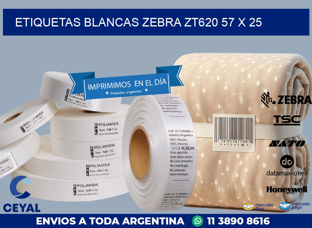 ETIQUETAS BLANCAS ZEBRA ZT620 57 x 25