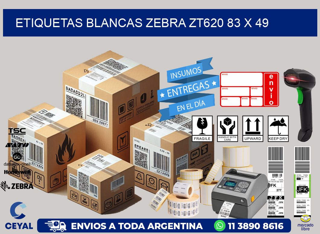 ETIQUETAS BLANCAS ZEBRA ZT620 83 x 49