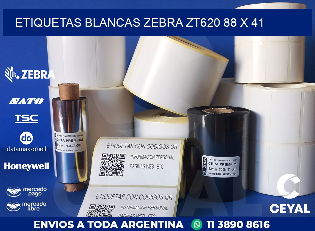 ETIQUETAS BLANCAS ZEBRA ZT620 88 x 41