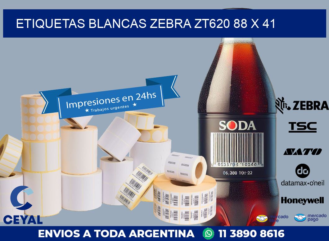 ETIQUETAS BLANCAS ZEBRA ZT620 88 x 41