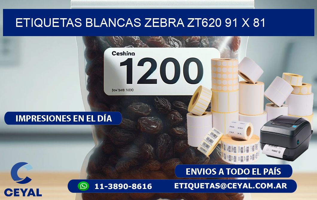ETIQUETAS BLANCAS ZEBRA ZT620 91 x 81
