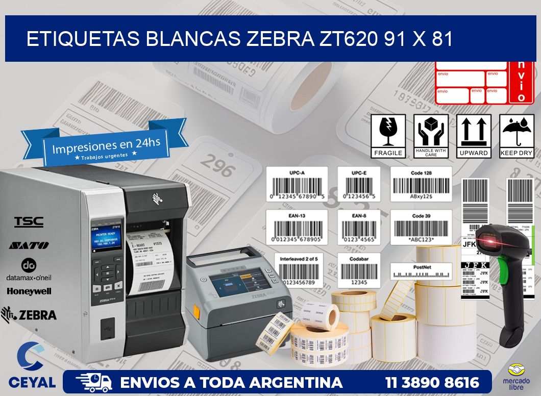 ETIQUETAS BLANCAS ZEBRA ZT620 91 x 81