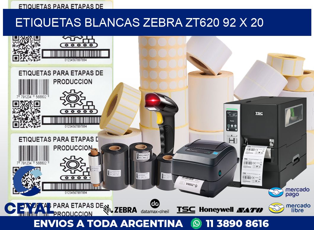 ETIQUETAS BLANCAS ZEBRA ZT620 92 x 20