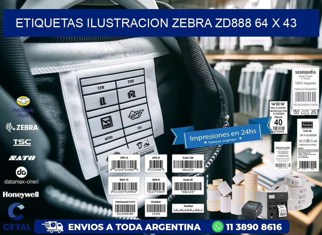 ETIQUETAS ILUSTRACION ZEBRA ZD888 64 x 43