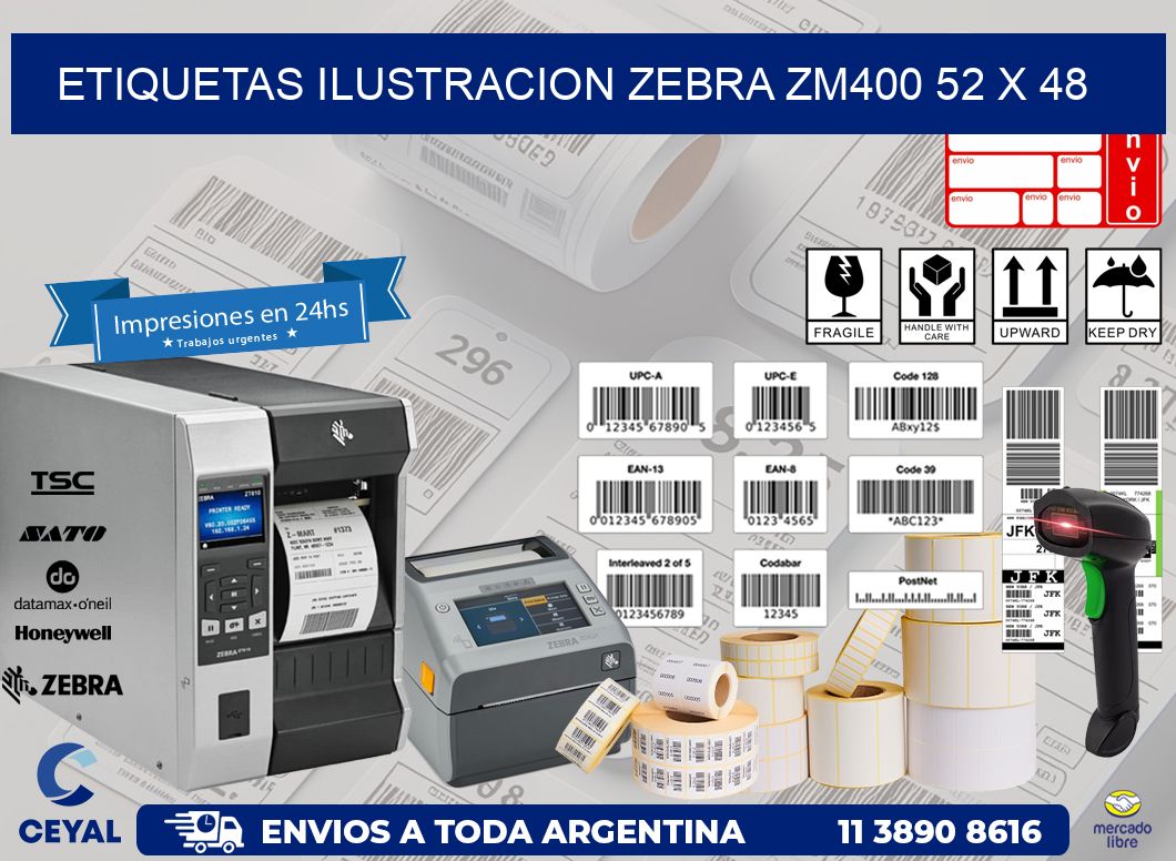 ETIQUETAS ILUSTRACION ZEBRA ZM400 52 x 48