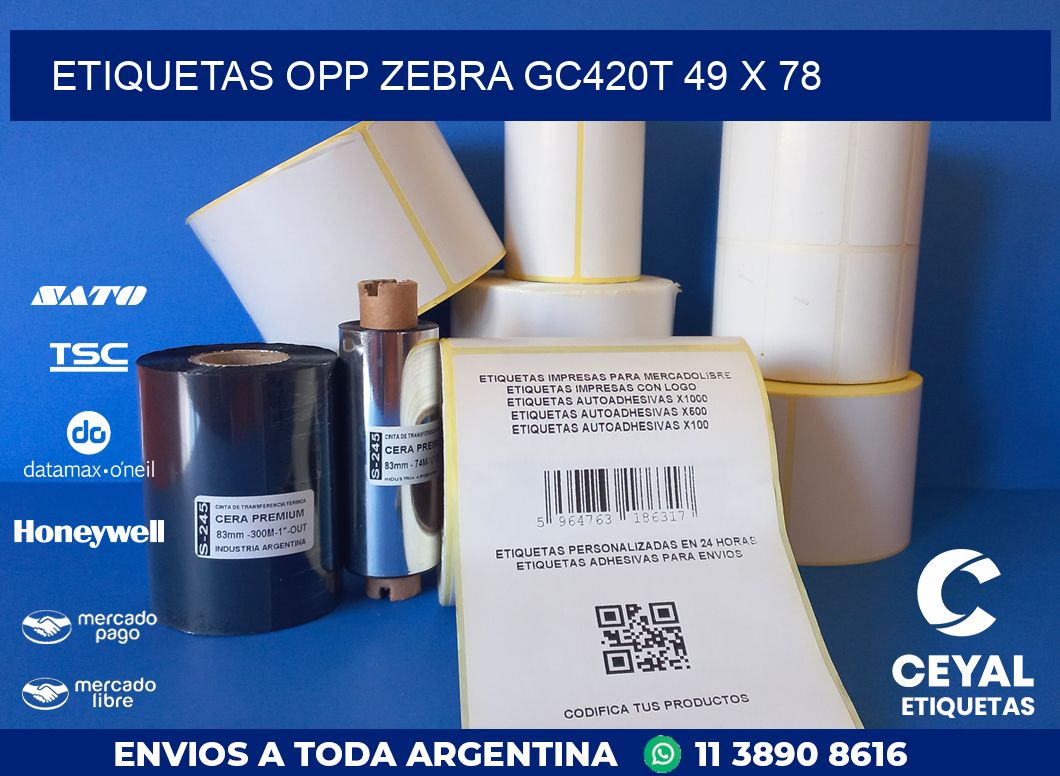 ETIQUETAS OPP ZEBRA GC420T 49 x 78