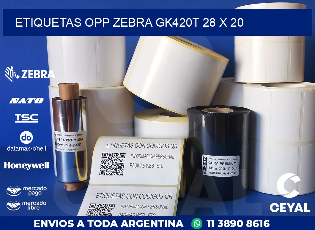 ETIQUETAS OPP ZEBRA GK420T 28 x 20