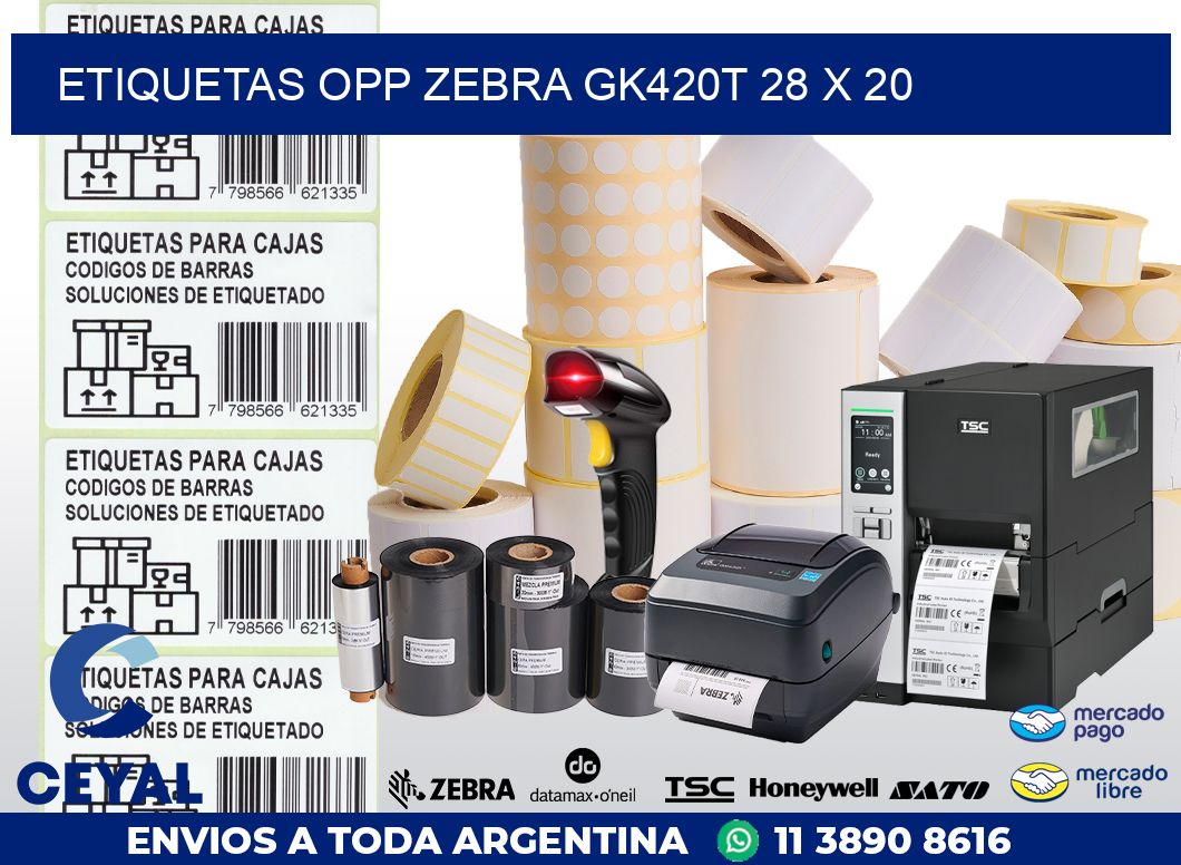 ETIQUETAS OPP ZEBRA GK420T 28 x 20