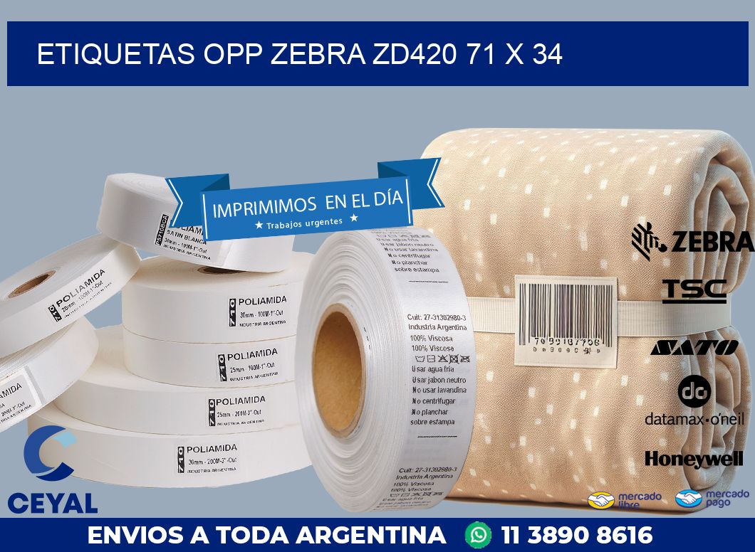 ETIQUETAS OPP ZEBRA ZD420 71 x 34
