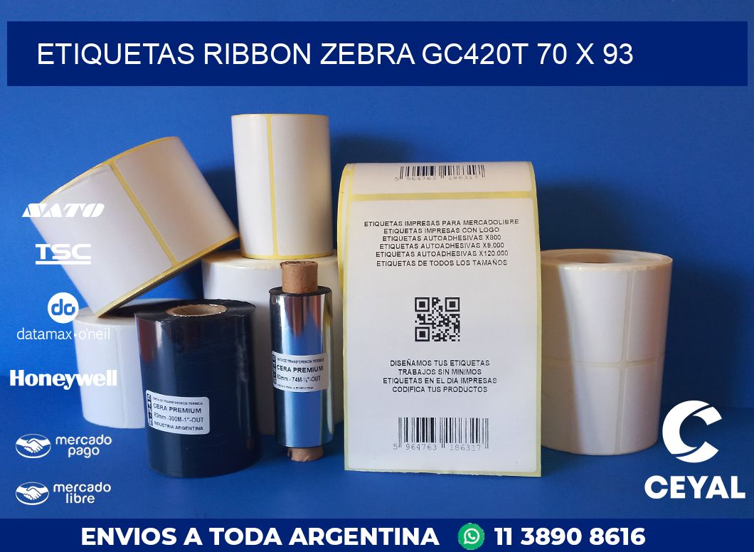 ETIQUETAS RIBBON Zebra GC420T 70 x 93