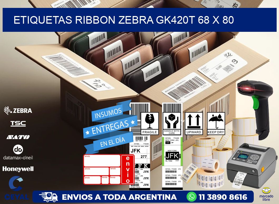 ETIQUETAS RIBBON Zebra GK420T 68 x 80