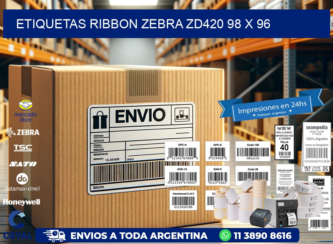 ETIQUETAS RIBBON Zebra ZD420 98 x 96