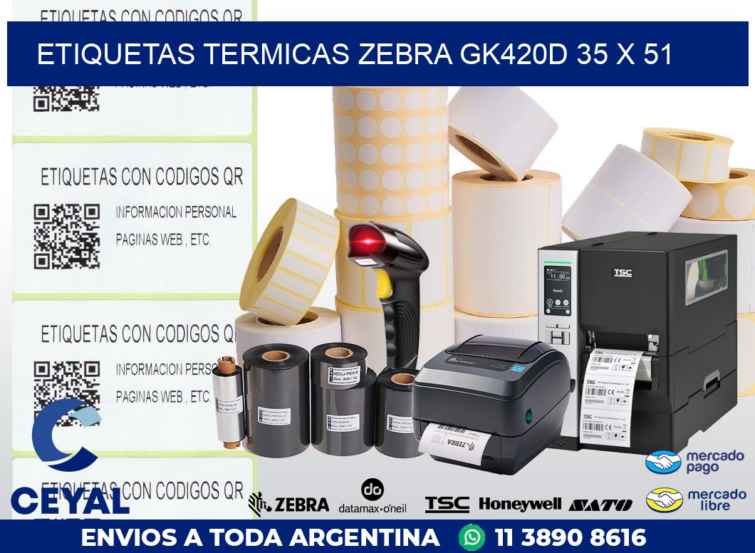 ETIQUETAS TERMICAS ZEBRA GK420D 35 x 51