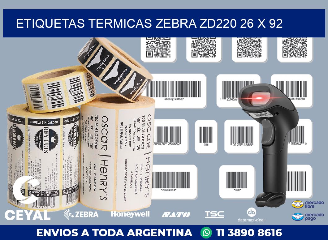 ETIQUETAS TERMICAS ZEBRA ZD220 26 x 92