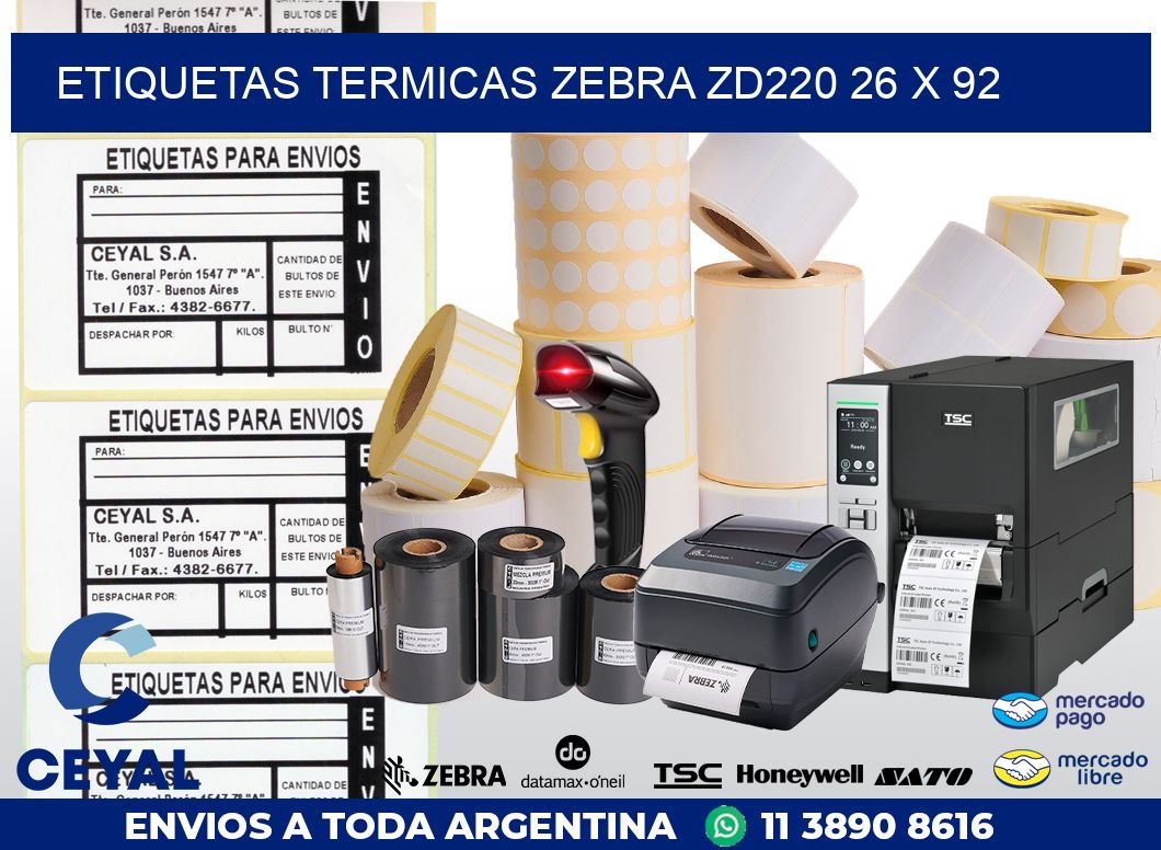 ETIQUETAS TERMICAS ZEBRA ZD220 26 x 92