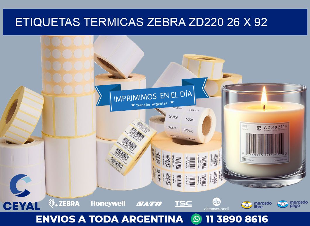 ETIQUETAS TERMICAS ZEBRA ZD220 26 x 92