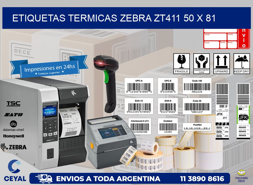 ETIQUETAS TERMICAS ZEBRA ZT411 50 x 81