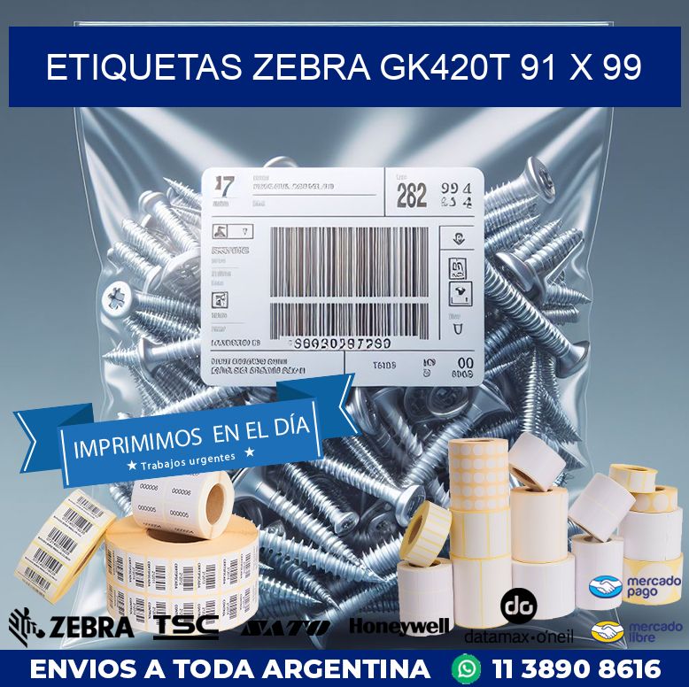 ETIQUETAS Zebra GK420T 91 x 99