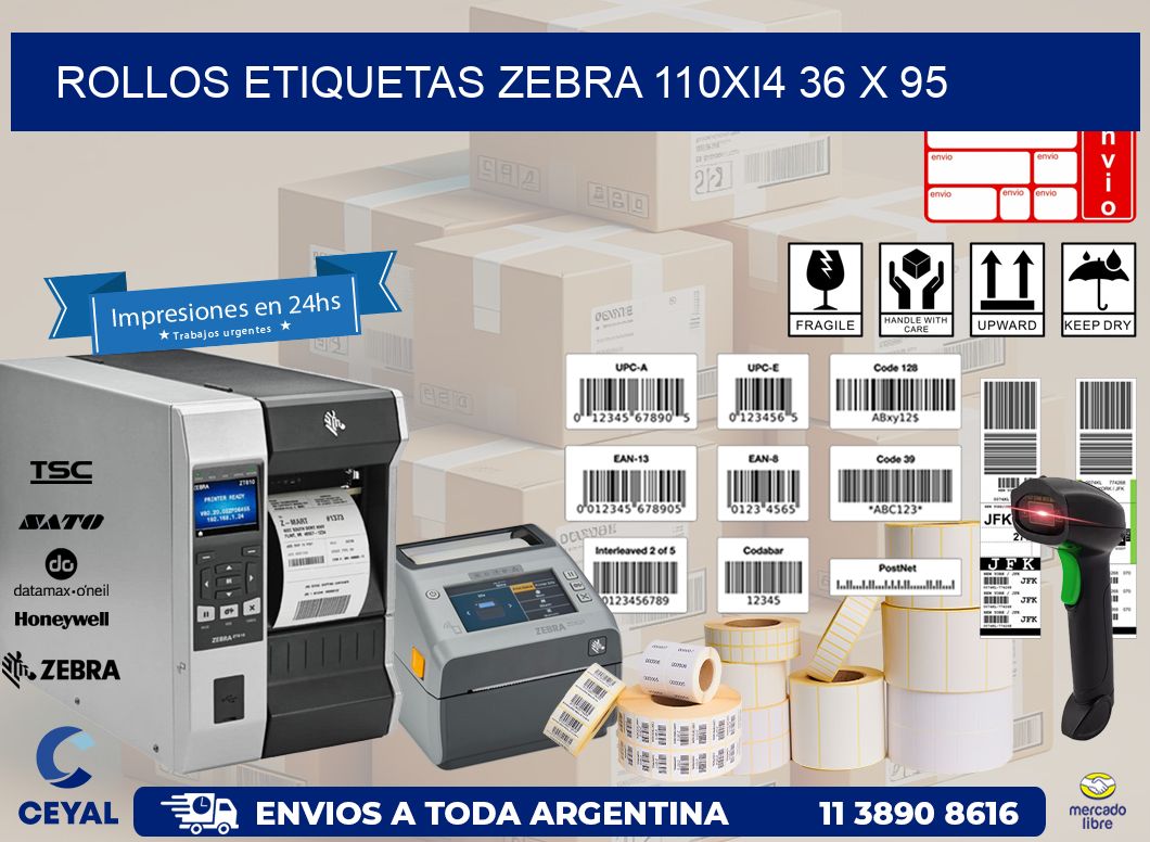 ROLLOS ETIQUETAS Zebra 110Xi4 36 x 95