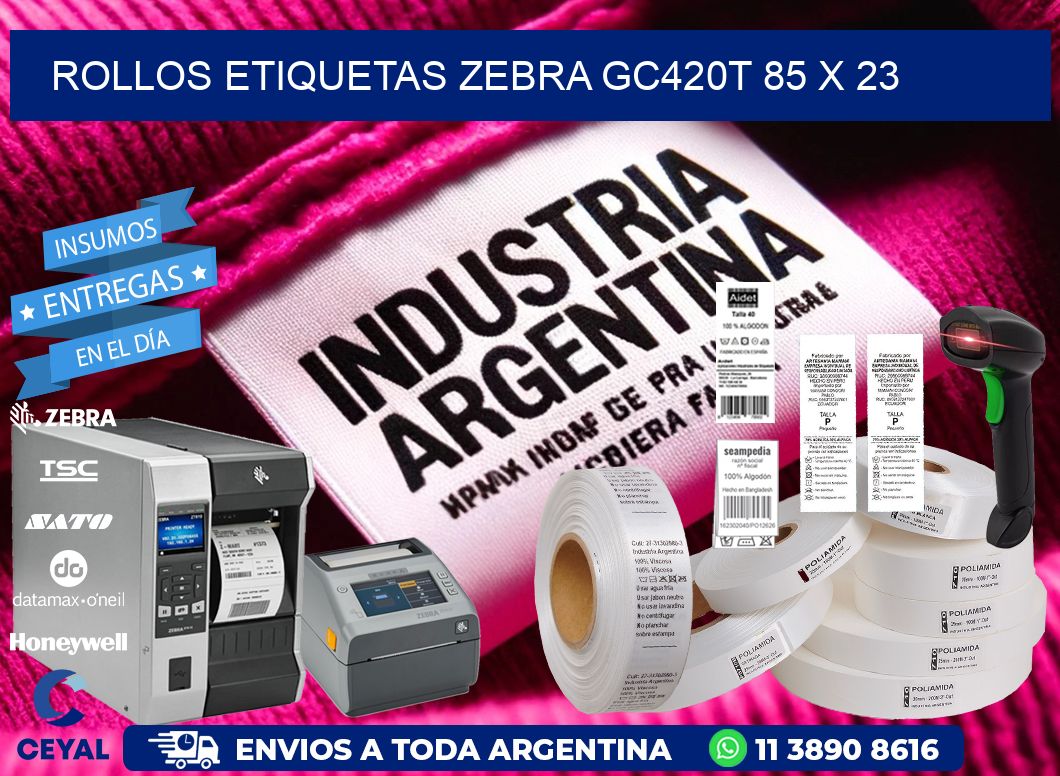 ROLLOS ETIQUETAS Zebra GC420T 85 x 23