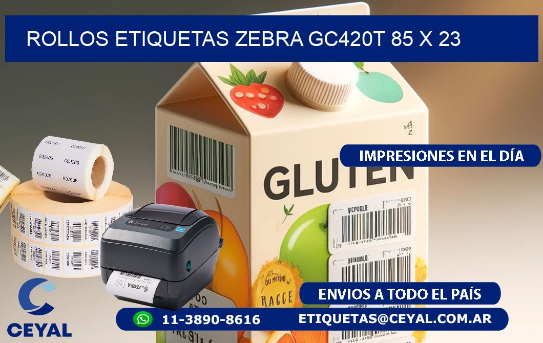 ROLLOS ETIQUETAS Zebra GC420T 85 x 23