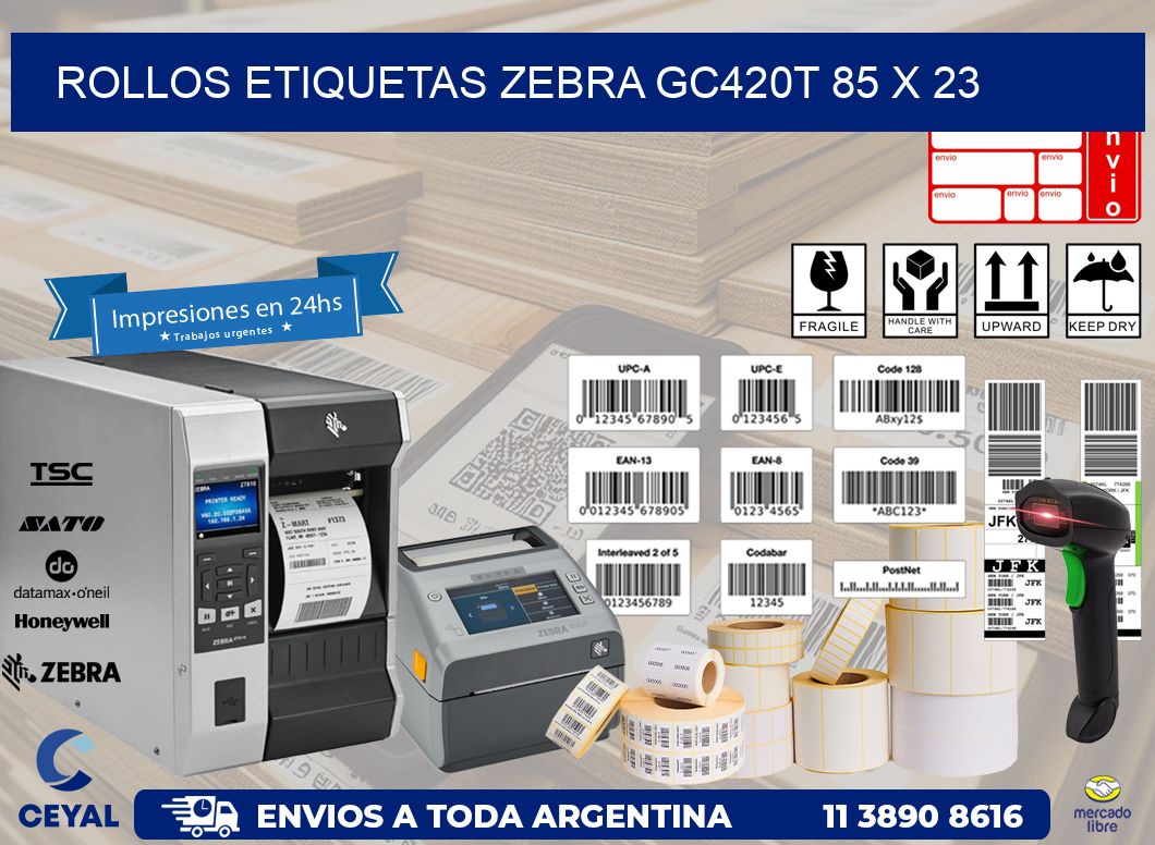 ROLLOS ETIQUETAS Zebra GC420T 85 x 23