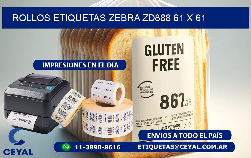 ROLLOS ETIQUETAS Zebra ZD888 61 x 61