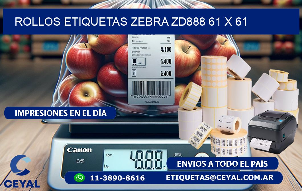 ROLLOS ETIQUETAS Zebra ZD888 61 x 61