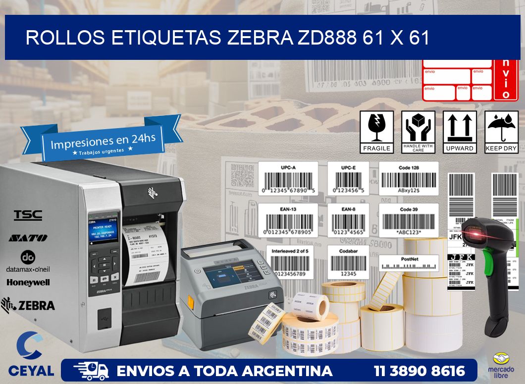 ROLLOS ETIQUETAS Zebra ZD888 61 x 61