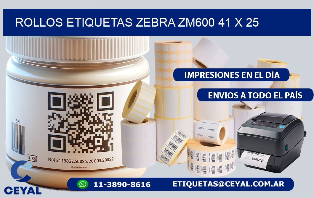 ROLLOS ETIQUETAS Zebra ZM600 41 x 25