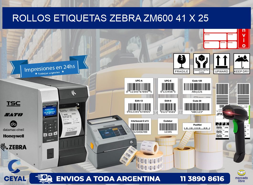 ROLLOS ETIQUETAS Zebra ZM600 41 x 25