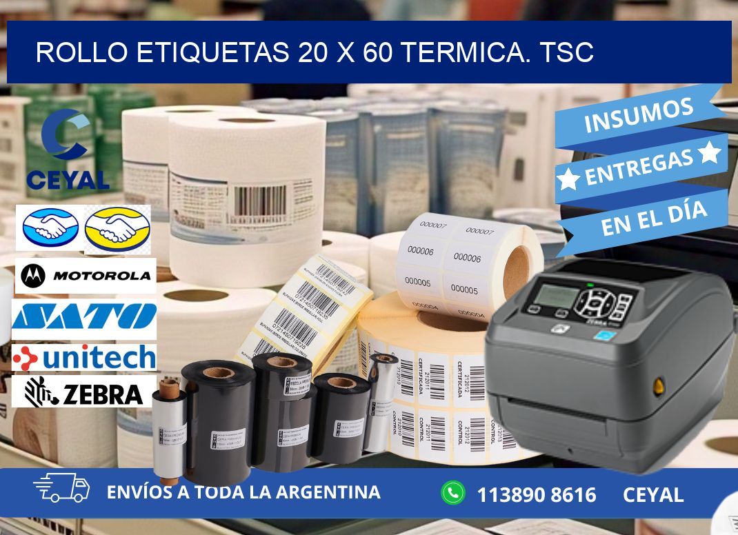 Rollo etiquetas 20 x 60 termica. tsc
