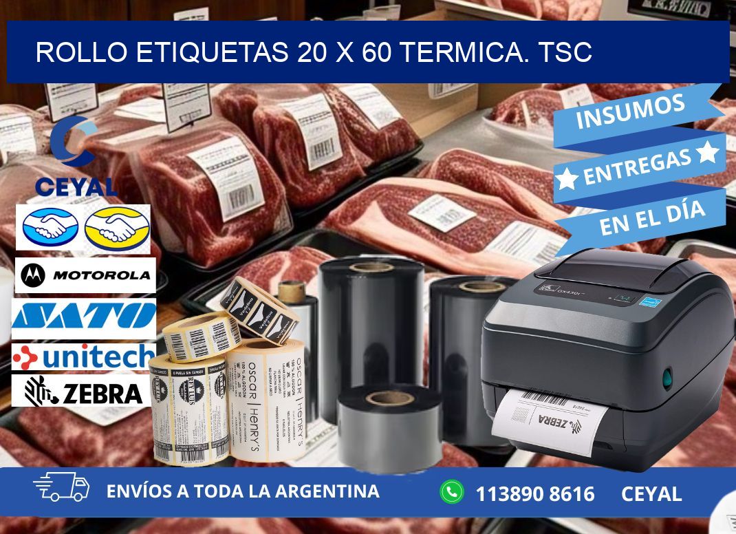 Rollo etiquetas 20 x 60 termica. tsc