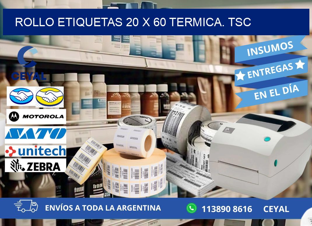 Rollo etiquetas 20 x 60 termica. tsc