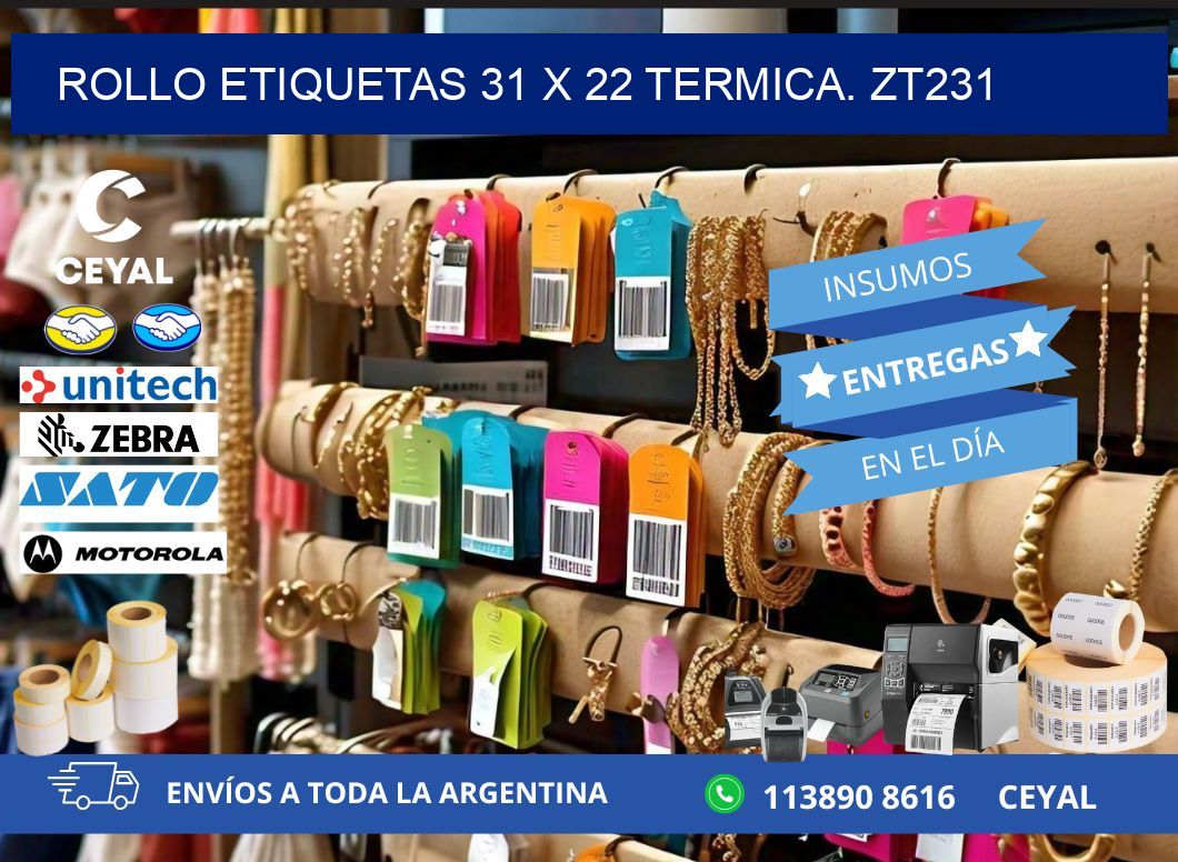 Rollo etiquetas 31 x 22 termica. zt231