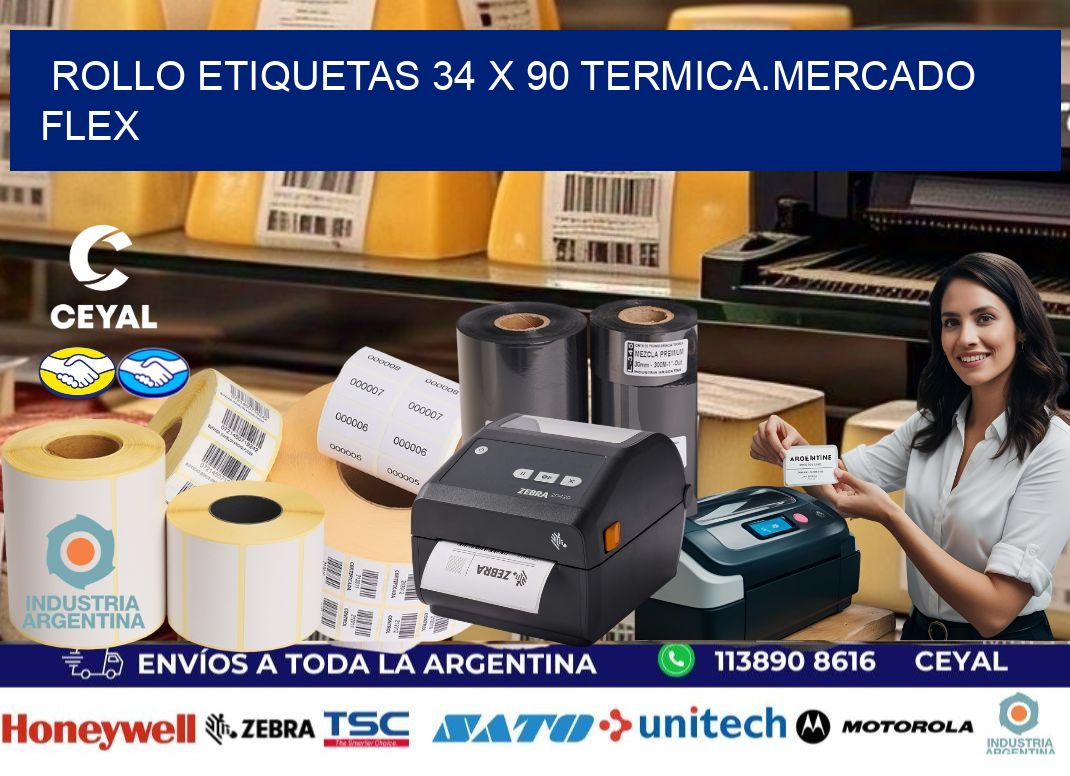 Rollo etiquetas 34 x 90 termica.MERCADO FLEX