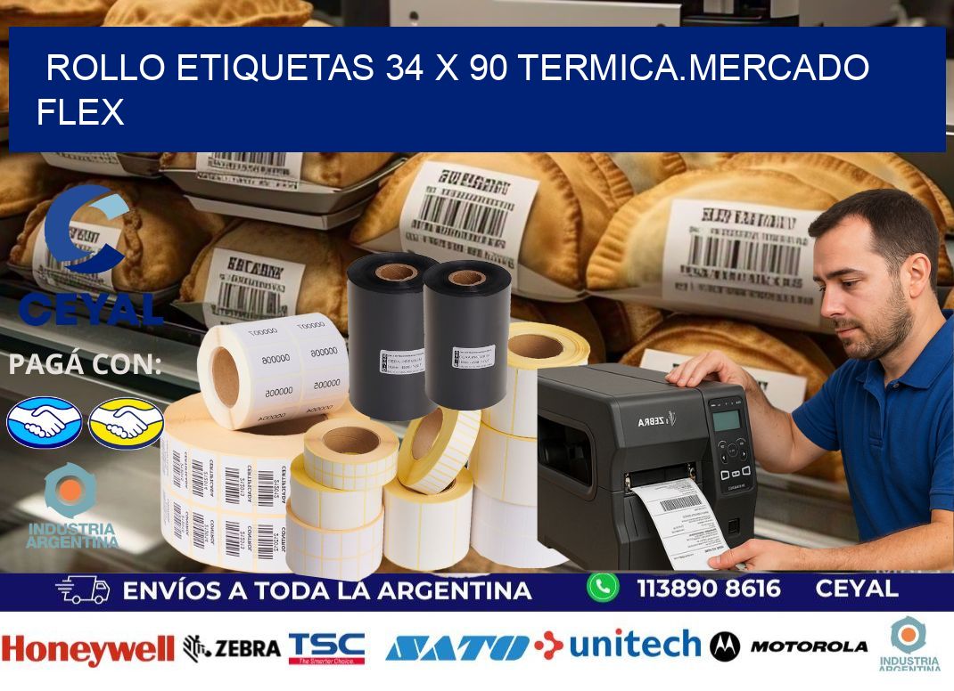 Rollo etiquetas 34 x 90 termica.MERCADO FLEX