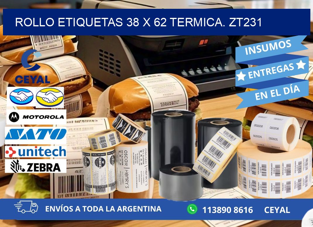 Rollo etiquetas 38 x 62 termica. zt231