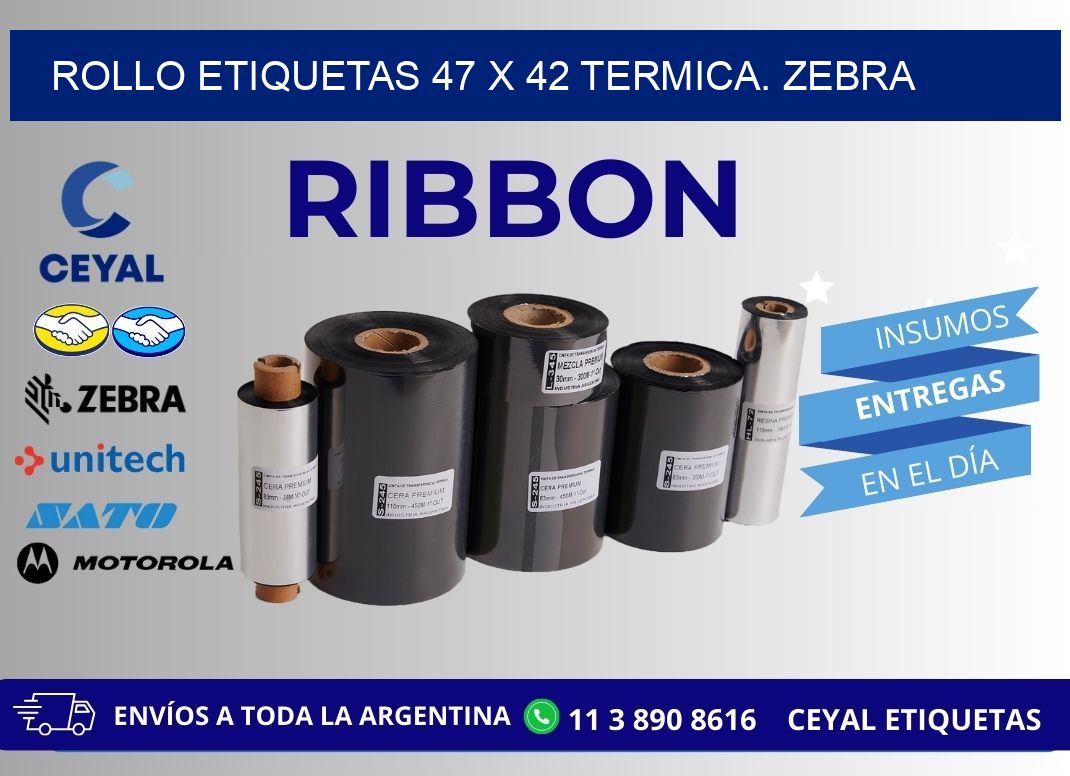 Rollo etiquetas 47 x 42 termica. zebra