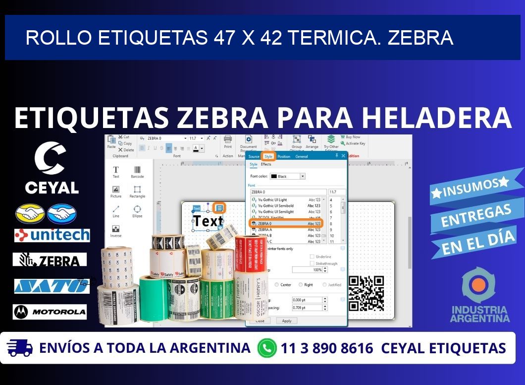Rollo etiquetas 47 x 42 termica. zebra