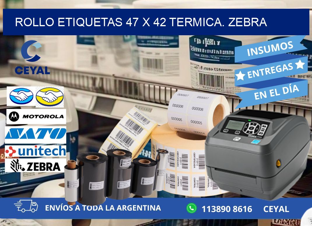 Rollo etiquetas 47 x 42 termica. zebra