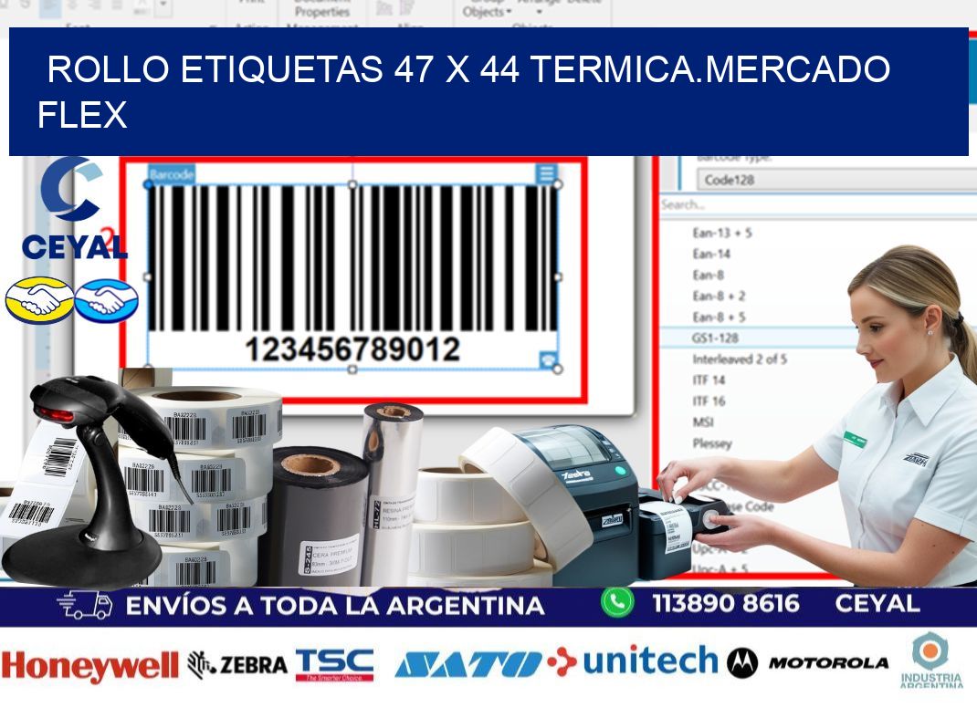 Rollo etiquetas 47 x 44 termica.MERCADO FLEX