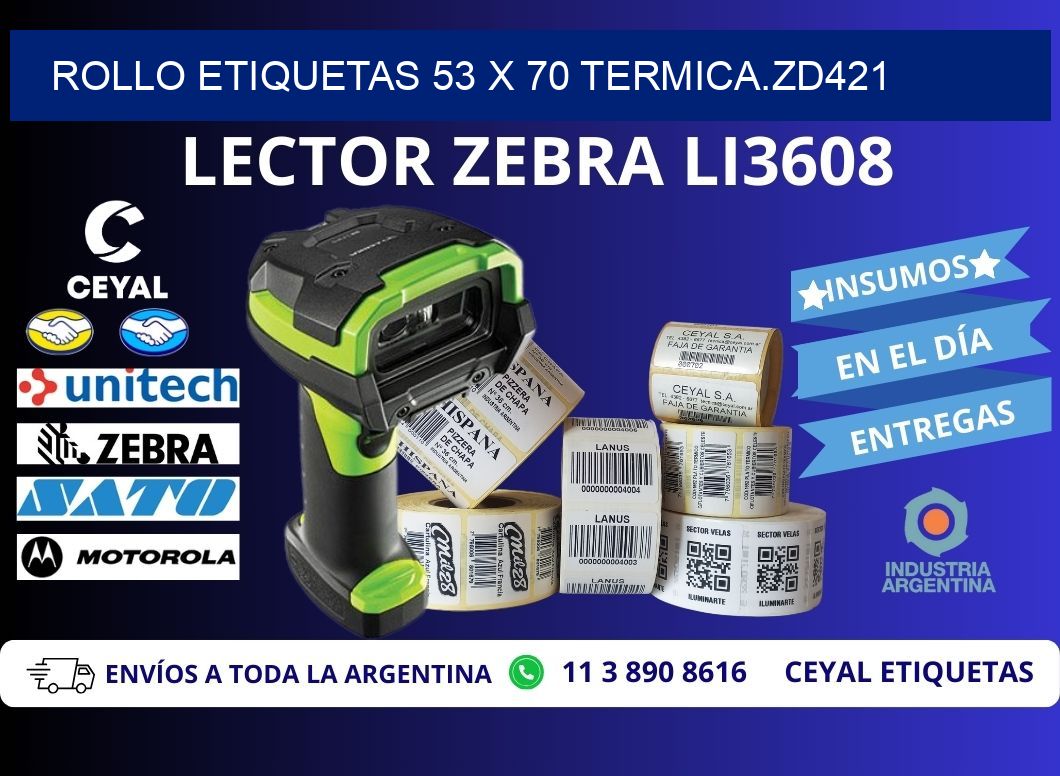 Rollo etiquetas 53 x 70 termica.zd421