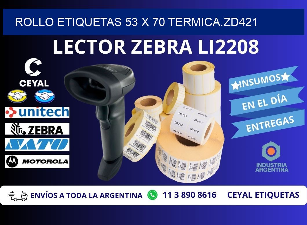 Rollo etiquetas 53 x 70 termica.zd421