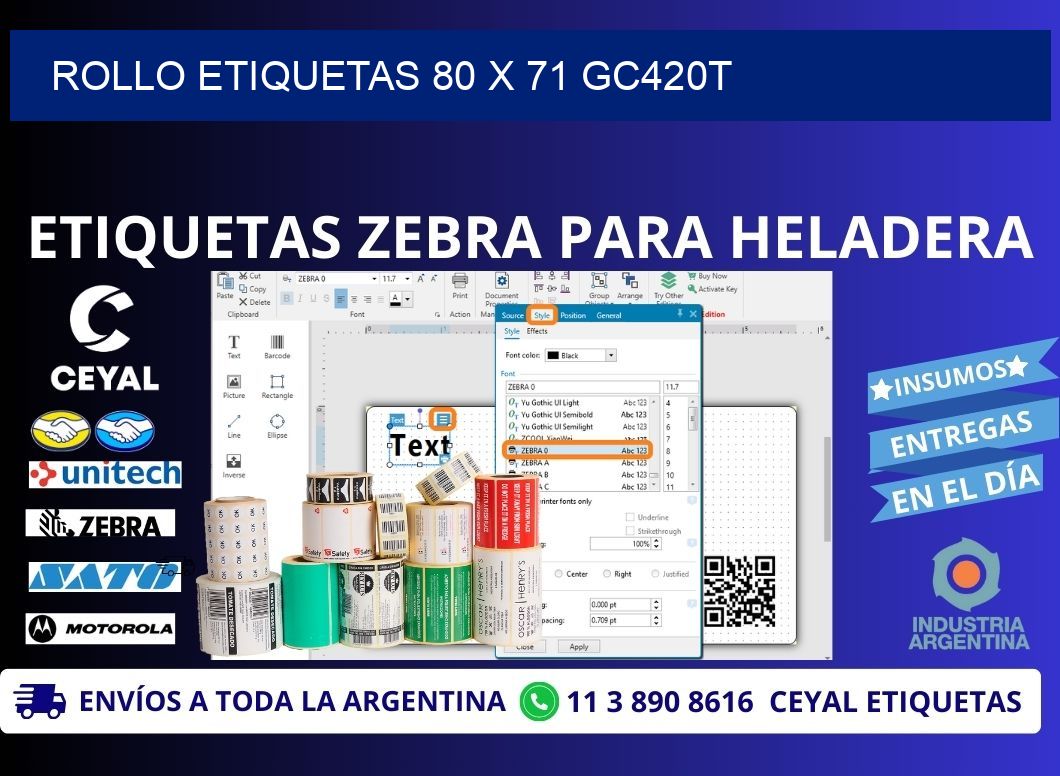 Rollo etiquetas 80 x 71 gc420t
