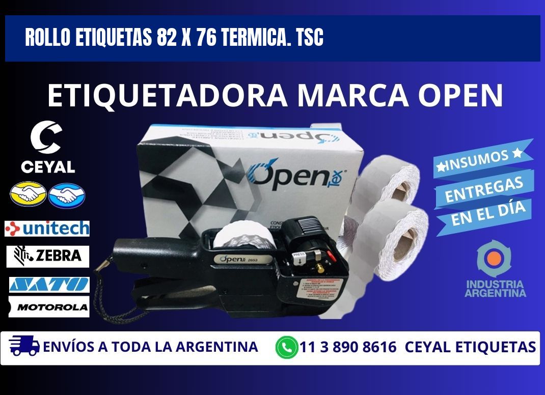 Rollo etiquetas 82 x 76 termica. tsc